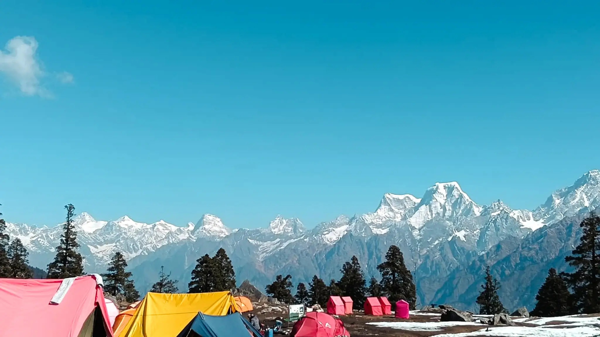 Kuari Pass snow camp with Himalayan mountain views